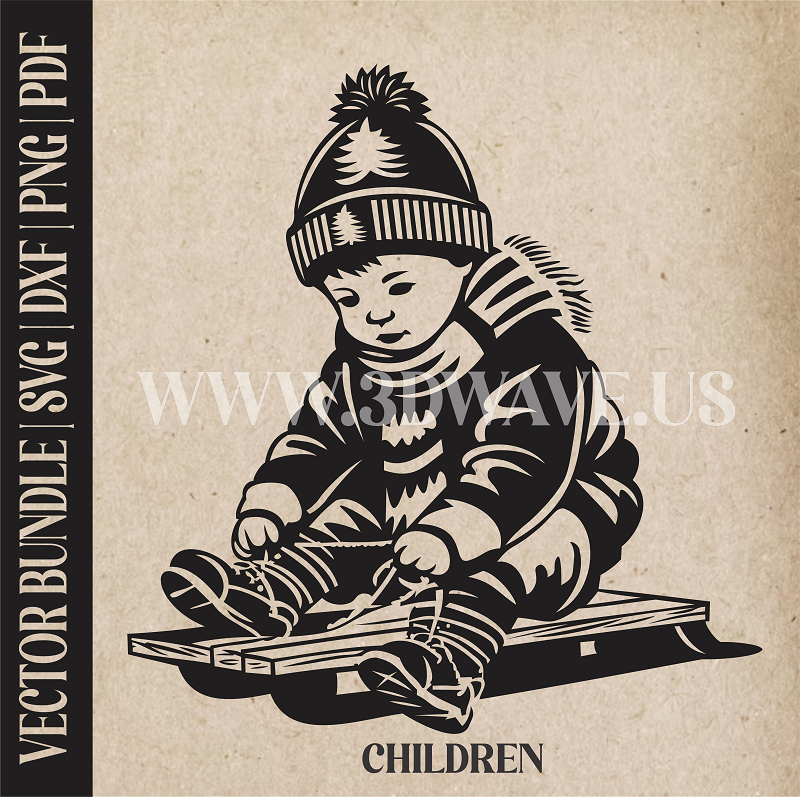 A boy, playing in the snow | Vector Art: LaserCut Files for Cricut, Glowforge SVG | Digital Products)