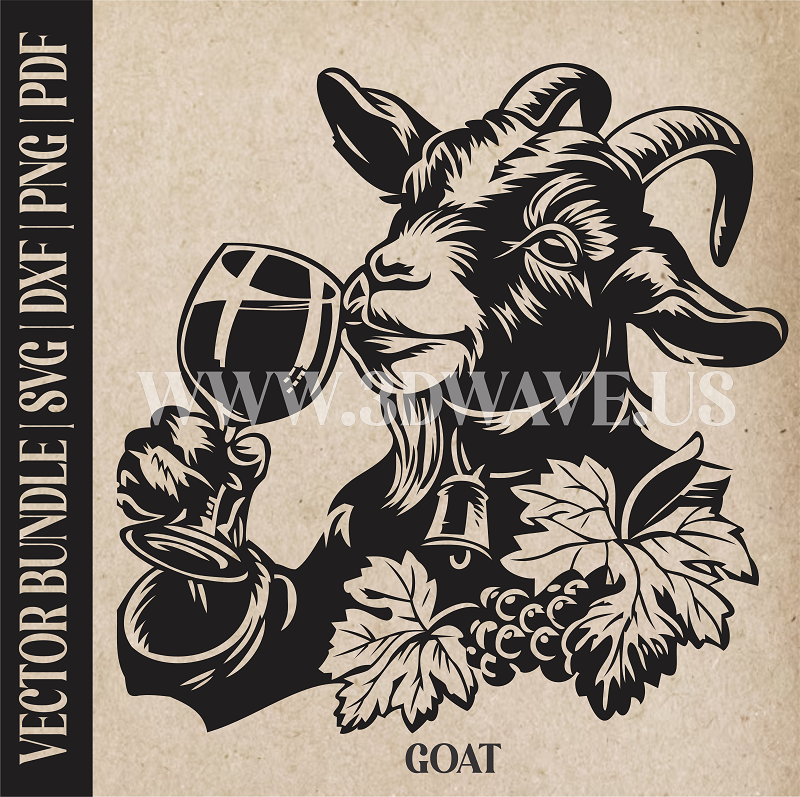 A goat, drinking wine | Vector Art: LaserCut Files for Cricut, Glowforge SVG | Digital Products)