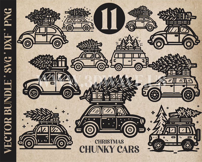 Christmas Chunky Cars Bundle SVG Cut File | Cricut, Laser, Printable (Digital Download)