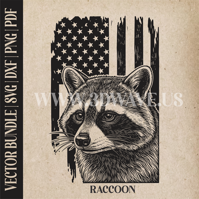 Raccoon on American Flag Background | Vector Art: LaserCut Files for Cricut, Glowforge SVG | Digital Products