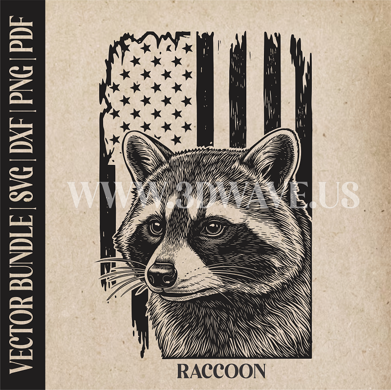 Raccoon on American Flag Background | Vector Art: LaserCut Files for Cricut, Glowforge SVG | Digital Products