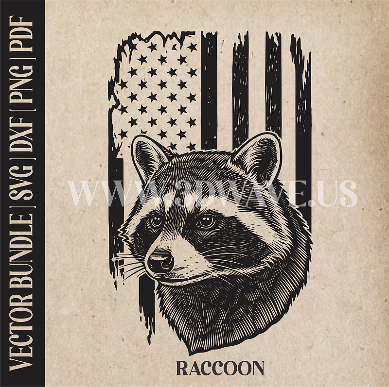 Raccoon on American Flag Background | Vector Art: LaserCut Files for Cricut, Glowforge SVG | Digital Products