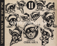 Thumbnail for Peeking Chihuahua Dog Bundle | Vector Art | Peeking Puppy Illustration | Santa Claus | Christmas  (Digital Download)