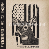 Thumbnail for White-tailed Deer  on American Flag | Vector Art: LaserCut Files for Cricut, Glowforge SVG | Digital Products