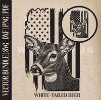 Thumbnail for White-tailed Deer  on American Flag | Vector Art: LaserCut Files for Cricut, Glowforge SVG | Digital Products