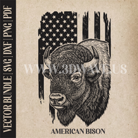 Thumbnail for Bison on american flag background  | Vector Art: LaserCut Files for Cricut, Glowforge SVG | Digital Products