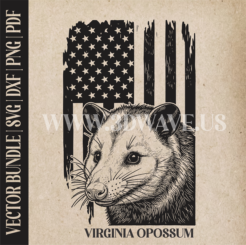 Opossum on American Flag Background | Vector Art: LaserCut Files for Cricut, Glowforge SVG | Digital Products
