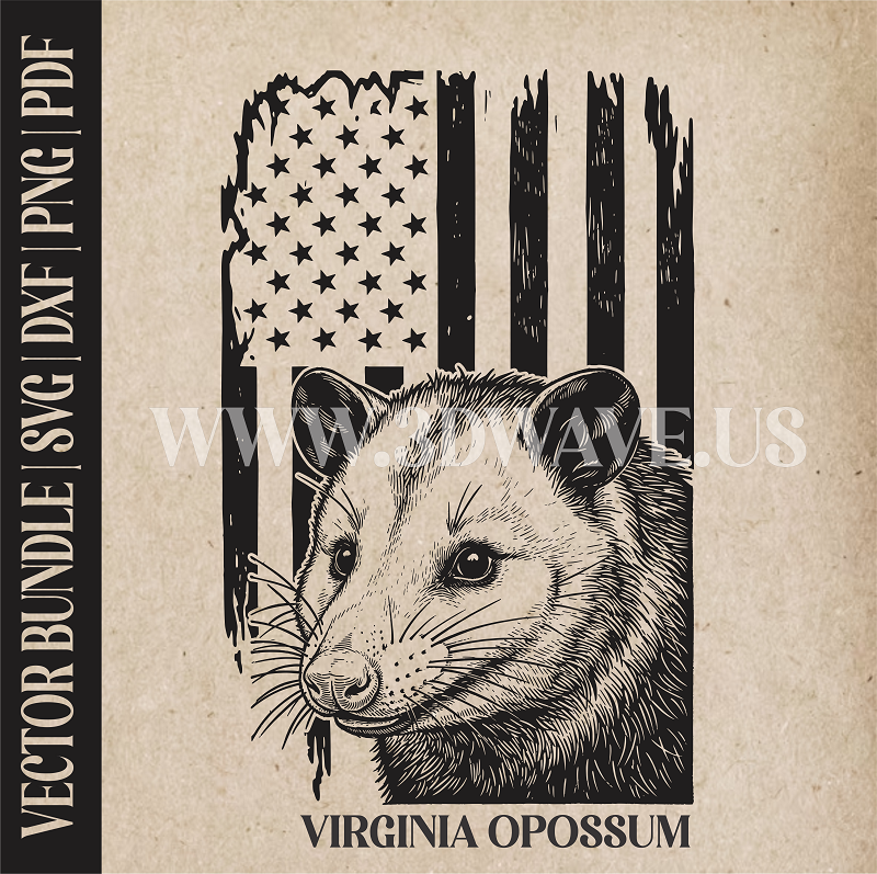 Opossum on American Flag Background | Vector Art: LaserCut Files for Cricut, Glowforge SVG | Digital Products