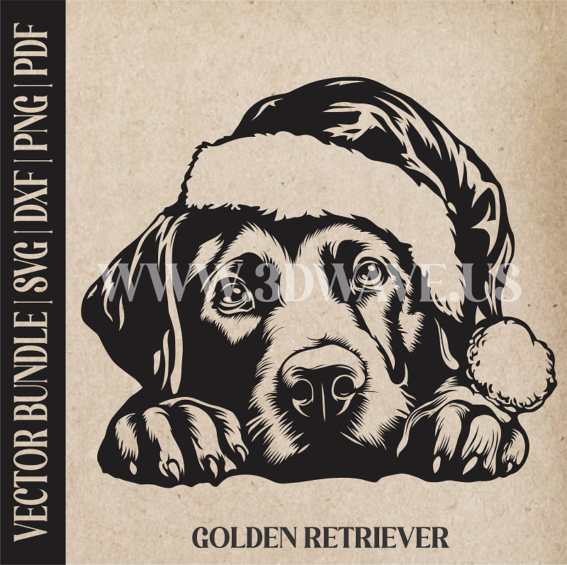 Golden Retriever Santa Dog | Vector Art: LaserCut Files for Cricut, Glowforge SVG | Digital Products