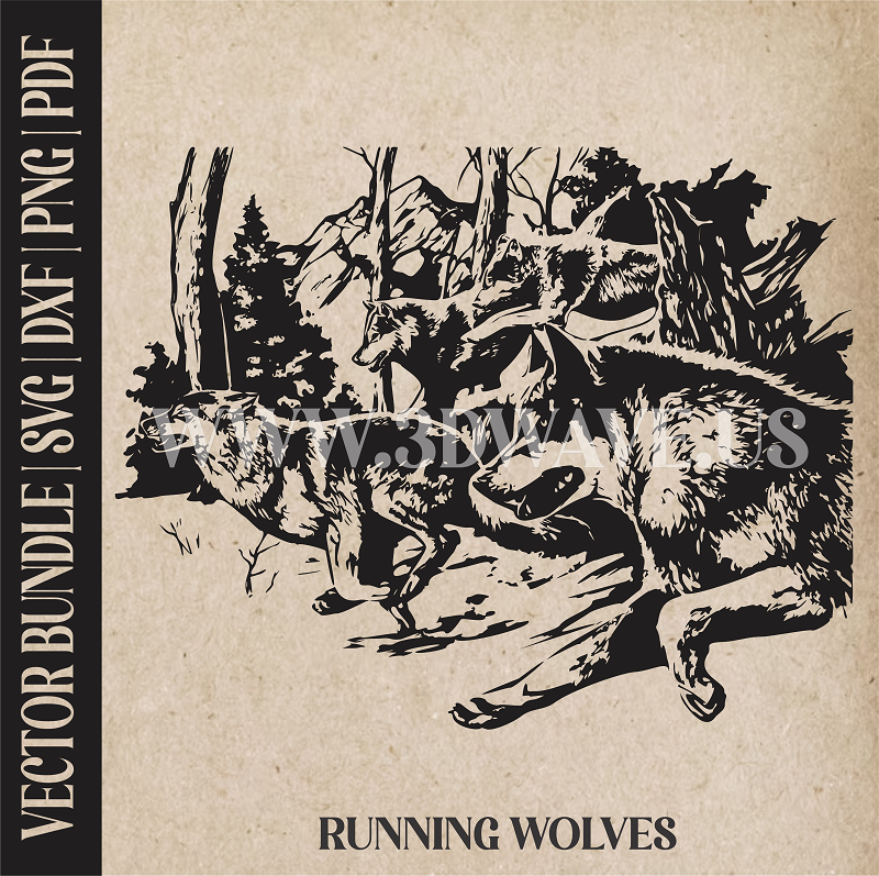 Running wolves | Vector Art: LaserCut Files for Cricut, Glowforge SVG | Digital Products