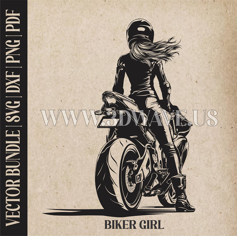 Biker Girl | Vector Art: LaserCut Files for Cricut, Glowforge SVG | Digital Products