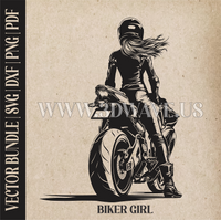 Thumbnail for Biker Girl | Vector Art: LaserCut Files for Cricut, Glowforge SVG | Digital Products