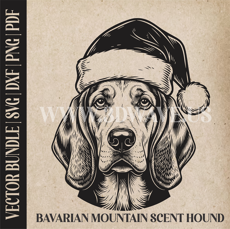 Bavarian Mountain Scent Hound Santa Dog  | Vector Art: LaserCut Files for Cricut, Glowforge SVG | Digital Products