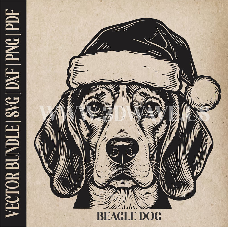 Beagle Santa Dog  | Vector Art: LaserCut Files for Cricut, Glowforge SVG | Digital Products