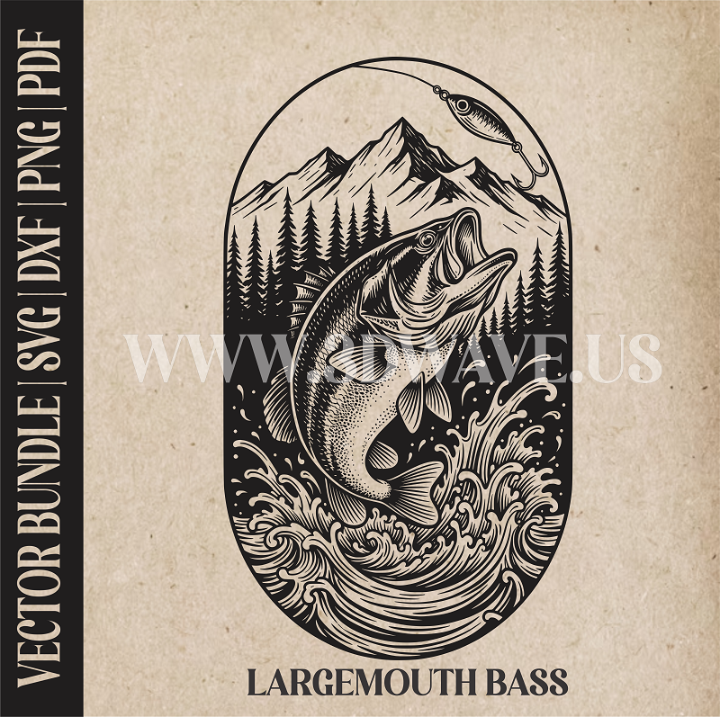 Largemouth bass fish | Vector Art: LaserCut Files for Cricut, Glowforge SVG | Digital Products