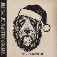 Thumbnail for Bearded Collie Santa Dog  | Vector Art: LaserCut Files for Cricut, Glowforge SVG | Digital Products