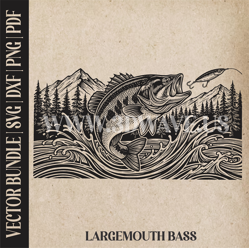 Largemouth bass fish | Vector Art: LaserCut Files for Cricut, Glowforge SVG | Digital Products