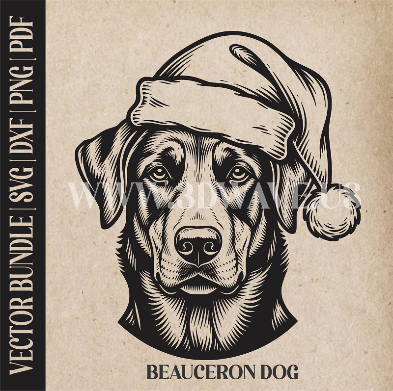Beauceron Santa Dog  | Vector Art: LaserCut Files for Cricut, Glowforge SVG | Digital Products
