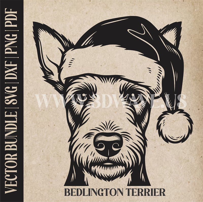 Bedlington Terrier Santa Dog  | Vector Art: LaserCut Files for Cricut, Glowforge SVG | Digital Products