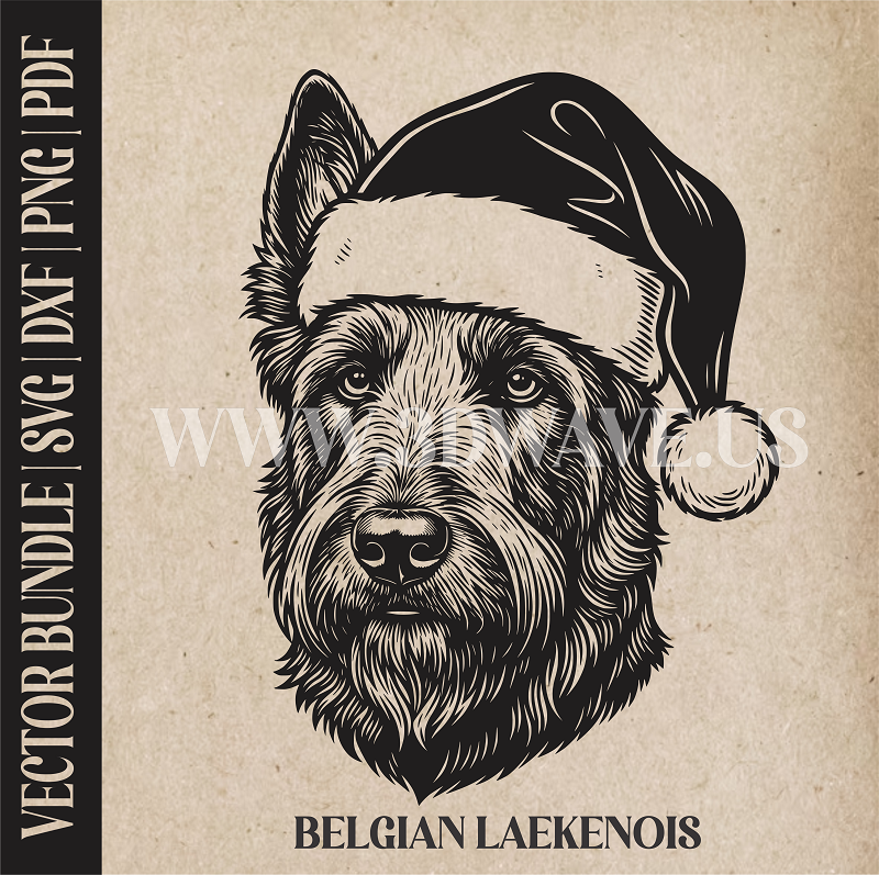 Belgian Laekenois Santa Dog  | Vector Art: LaserCut Files for Cricut, Glowforge SVG | Digital Products