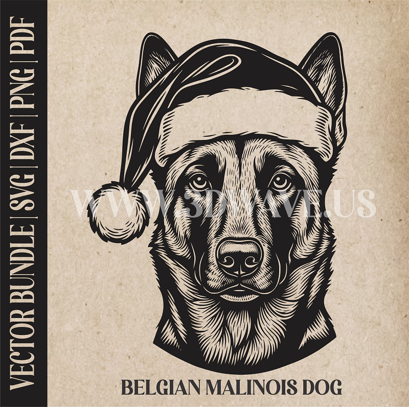 Belgian Malinois Santa Dog  | Vector Art: LaserCut Files for Cricut, Glowforge SVG | Digital Products