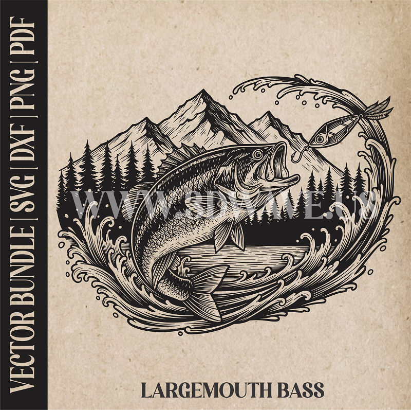 Largemouth bass fish | Vector Art: LaserCut Files for Cricut, Glowforge SVG | Digital Products