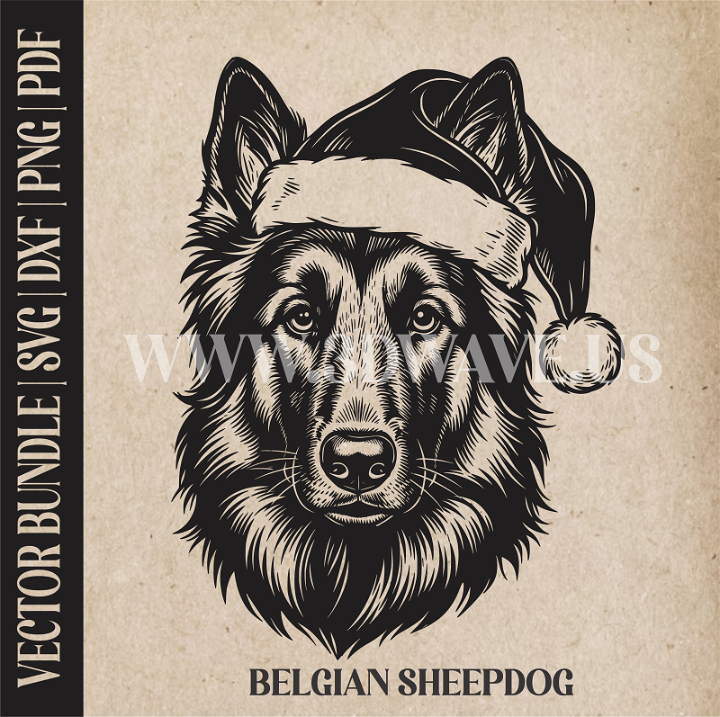 Belgian Sheepdog Santa Dog  | Vector Art: LaserCut Files for Cricut, Glowforge SVG | Digital Products