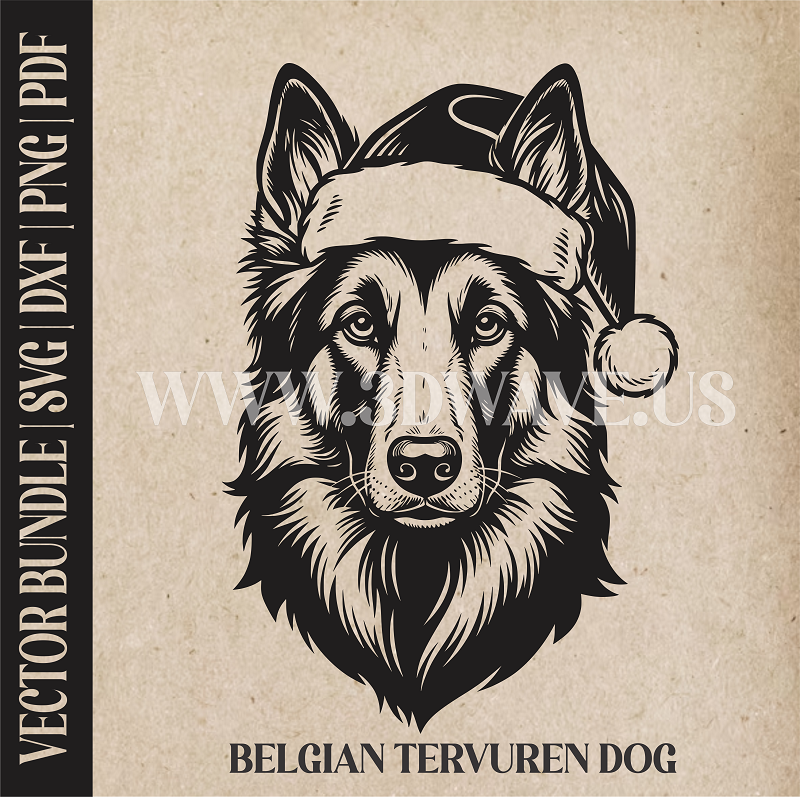 Belgian Tervuren Santa Dog  | Vector Art: LaserCut Files for Cricut, Glowforge SVG | Digital Products