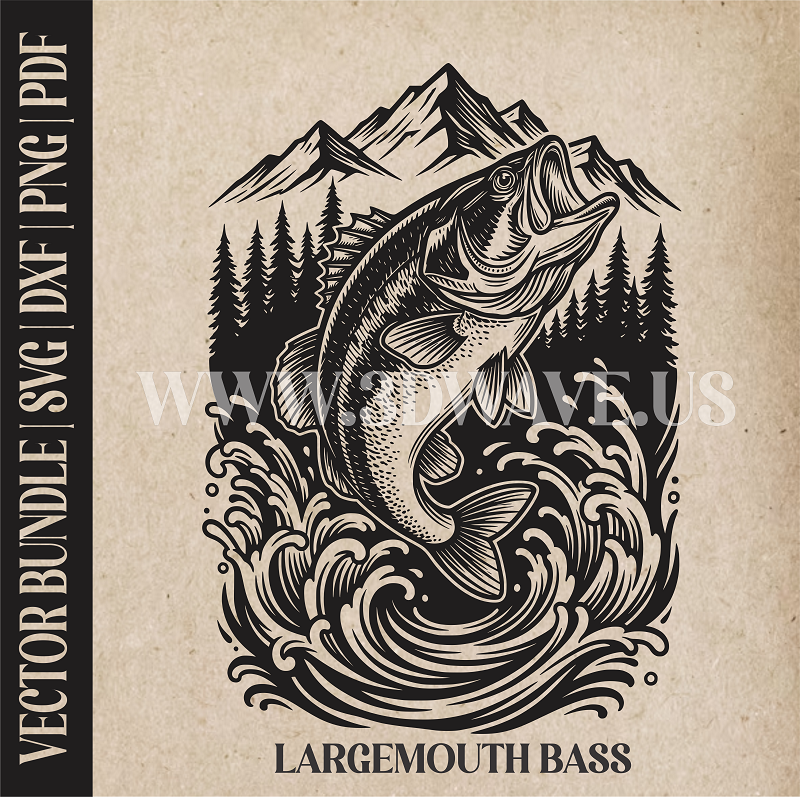Largemouth bass fish | Vector Art: LaserCut Files for Cricut, Glowforge SVG | Digital Products