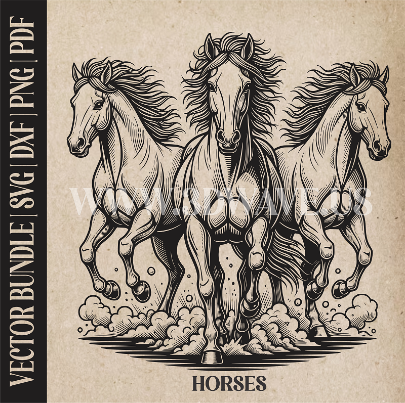 Horses | Vector Art: LaserCut Files for Cricut, Glowforge SVG | Digital Products