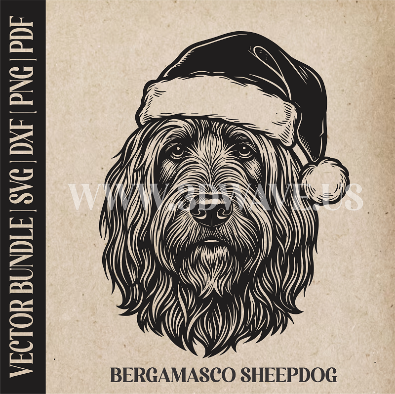 Bergamasco Sheepdog Santa Dog  | Vector Art: LaserCut Files for Cricut, Glowforge SVG | Digital Products