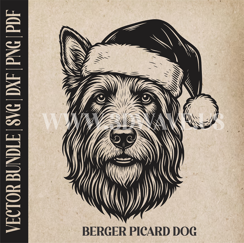 Berger Picard Santa Dog  | Vector Art: LaserCut Files for Cricut, Glowforge SVG | Digital Products
