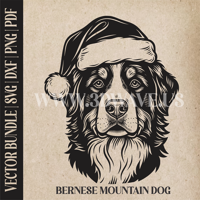 Bernese Mountain Santa Dog  | Vector Art: LaserCut Files for Cricut, Glowforge SVG | Digital Products