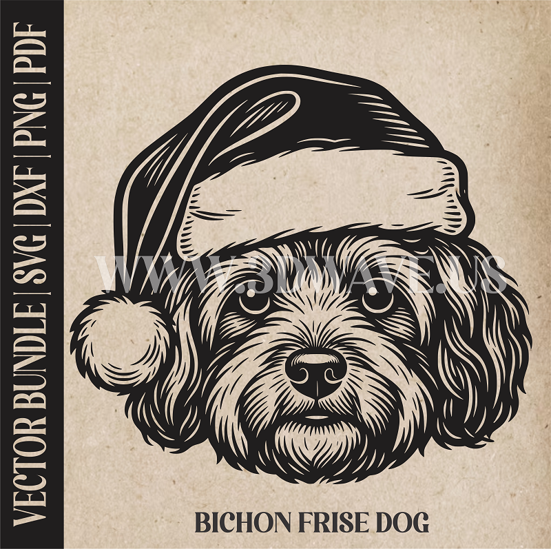 Bichon Frise Santa Dog  | Vector Art: LaserCut Files for Cricut, Glowforge SVG | Digital Products