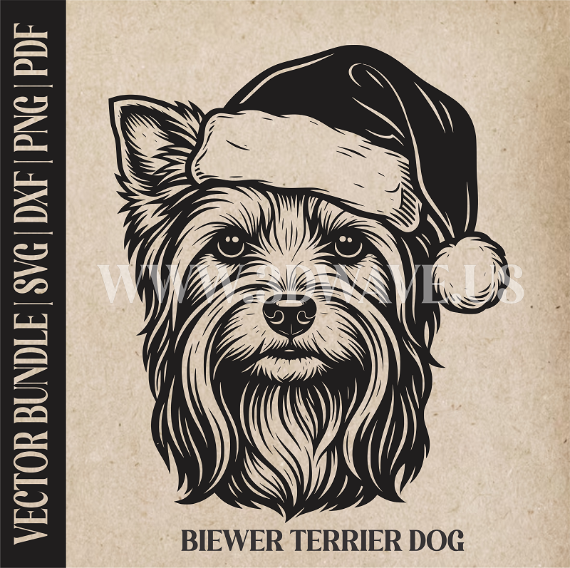 Biewer Terrier Santa Dog  | Vector Art: LaserCut Files for Cricut, Glowforge SVG | Digital Products