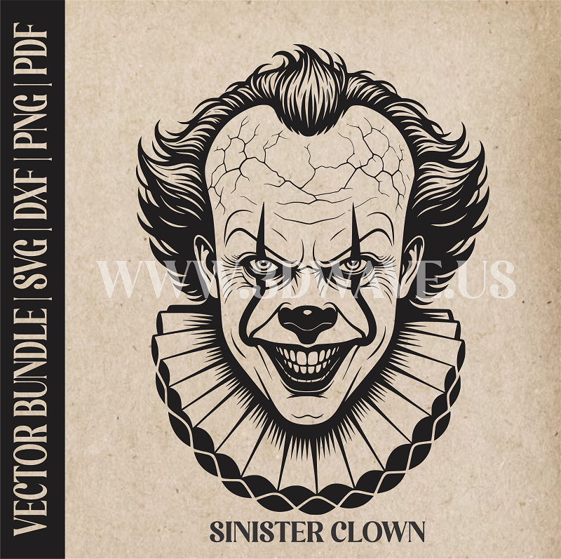 Creepy Pennywise Joker | Vector Art: LaserCut Files for Cricut, Glowforge SVG | Digital Products