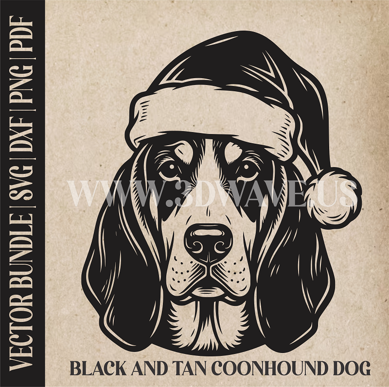 Black and Tan Coonhound Santa Dog  | Vector Art: LaserCut Files for Cricut, Glowforge SVG | Digital Products
