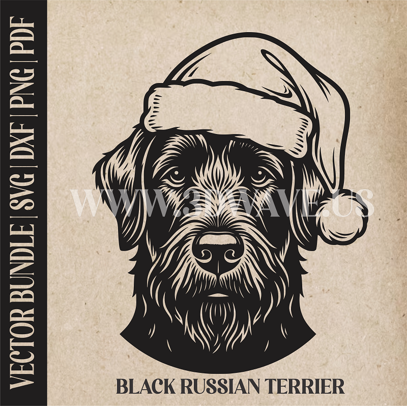 Black Russian Terrier Santa Dog  | Vector Art: LaserCut Files for Cricut, Glowforge SVG | Digital Products
