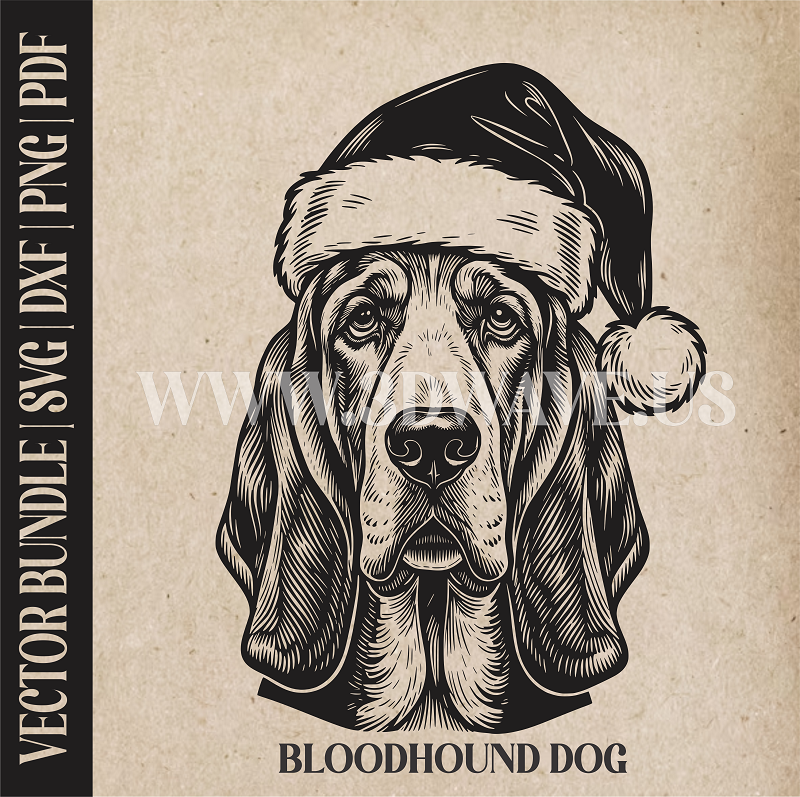 Bloodhound Santa Dog  | Vector Art: LaserCut Files for Cricut, Glowforge SVG | Digital Products