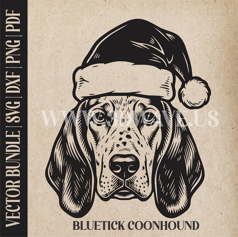 Bluetick Coonhound Santa Dog  | Vector Art: LaserCut Files for Cricut, Glowforge SVG | Digital Products
