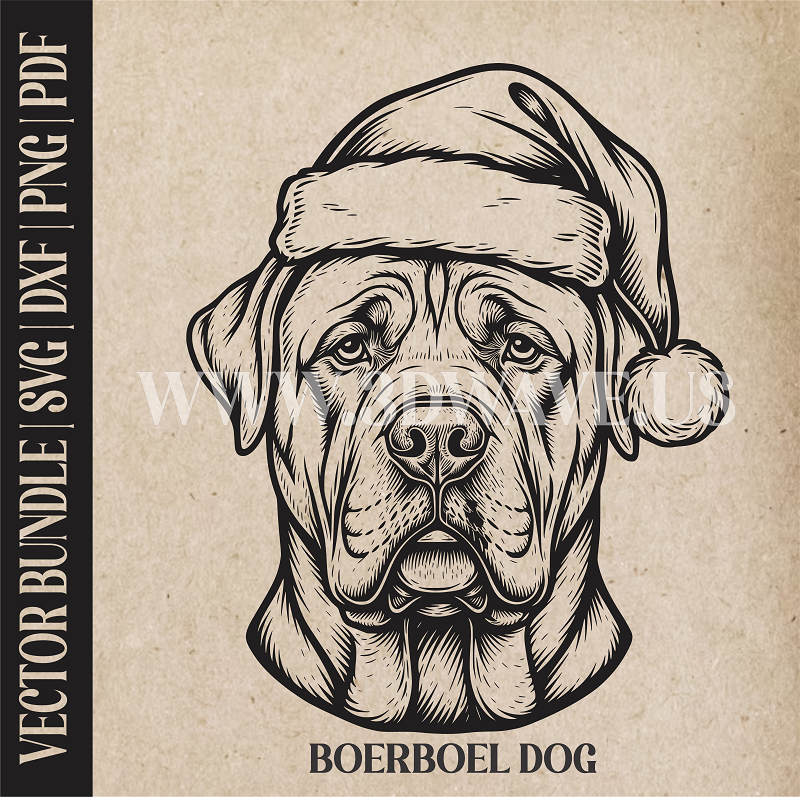 Boerboel Santa Dog  | Vector Art: LaserCut Files for Cricut, Glowforge SVG | Digital Products