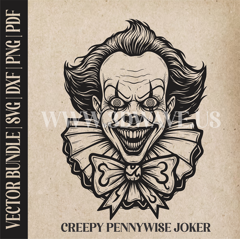 Creepy Pennywise Joker | Vector Art: LaserCut Files for Cricut, Glowforge SVG | Digital Products