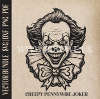 Thumbnail for Creepy Pennywise Joker | Vector Art: LaserCut Files for Cricut, Glowforge SVG | Digital Products