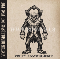 Thumbnail for Creepy Pennywise Joker | Vector Art: LaserCut Files for Cricut, Glowforge SVG | Digital Products