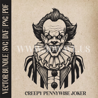 Thumbnail for Creepy Pennywise Joker | Vector Art: LaserCut Files for Cricut, Glowforge SVG | Digital Products