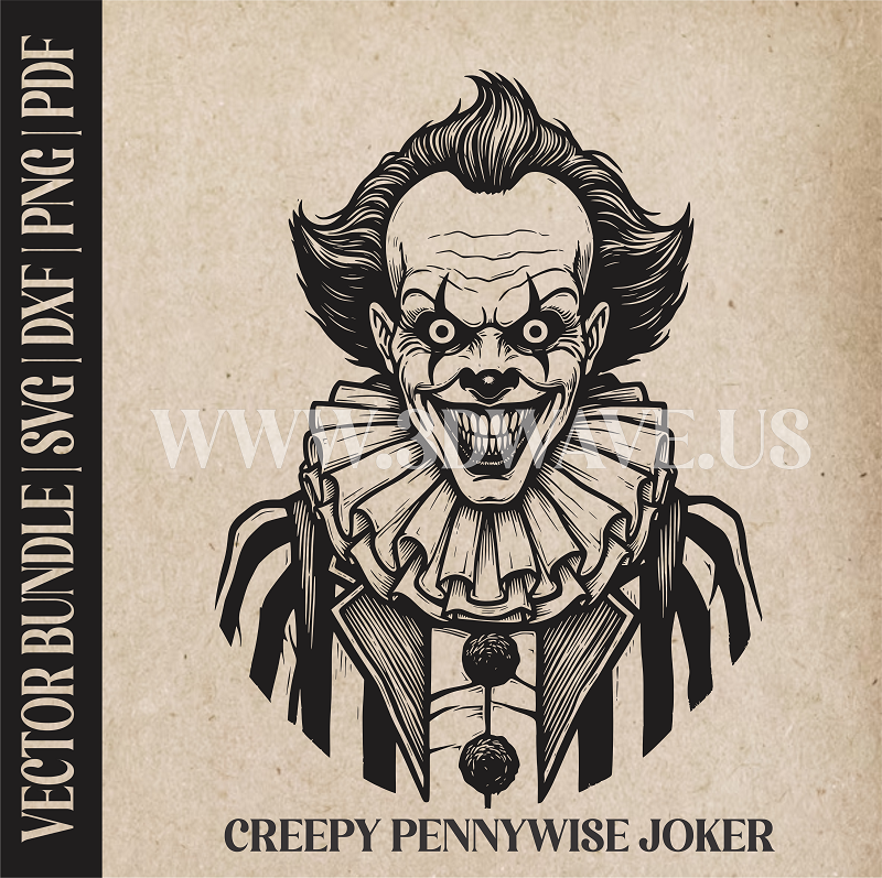 Creepy Pennywise Joker | Vector Art: LaserCut Files for Cricut, Glowforge SVG | Digital Products