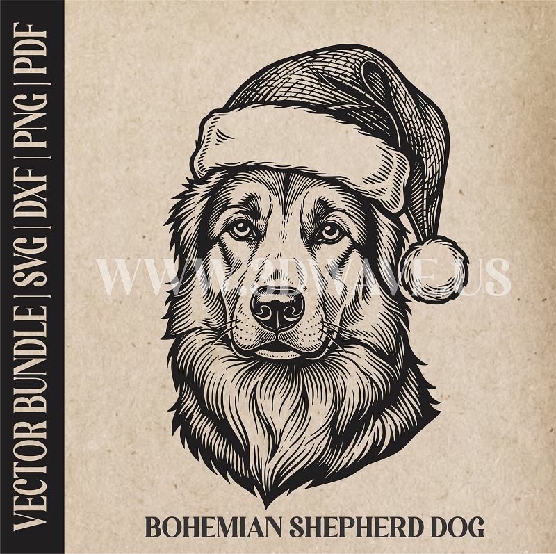 Bohemian Shepherd Santa Dog  | Vector Art: LaserCut Files for Cricut, Glowforge SVG | Digital Products