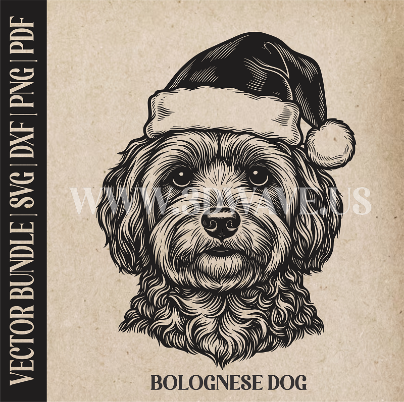 Bolognese Santa Dog  | Vector Art: LaserCut Files for Cricut, Glowforge SVG | Digital Products