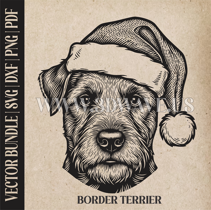 Border Terrier Santa Dog  | Vector Art: LaserCut Files for Cricut, Glowforge SVG | Digital Products