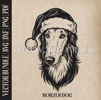 Thumbnail for Borzoi Santa Dog  | Vector Art: LaserCut Files for Cricut, Glowforge SVG | Digital Products